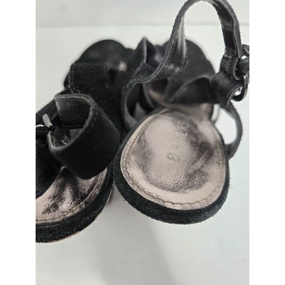 Black and Gray Python Snakeskin Faux Suede Wedge Platform Sandal 7